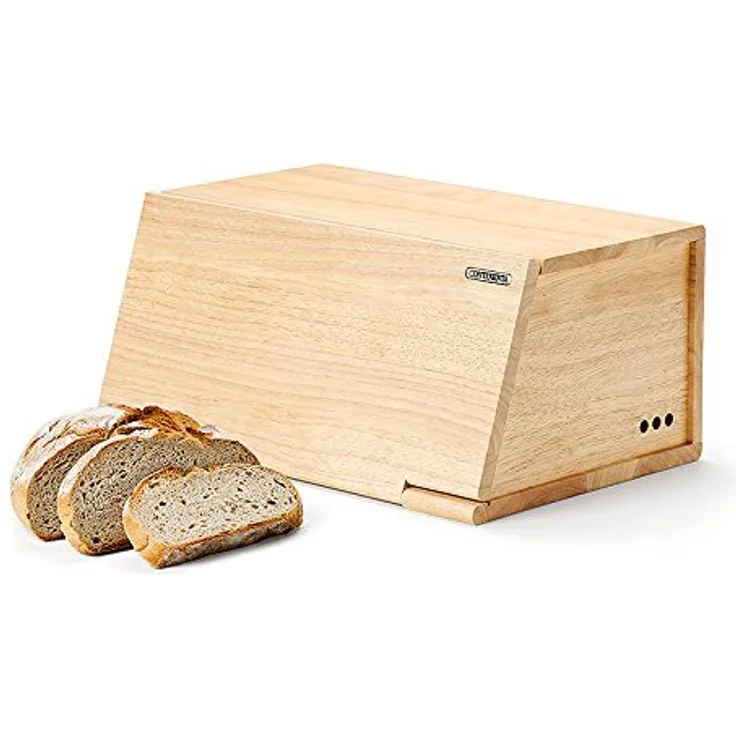 Continenta Brotkasten aus Gummibaumholz, Frontdeckel als Schneidebrett nutzbar, Größe: 40 x 26 x 18,5 cm ohne Messer