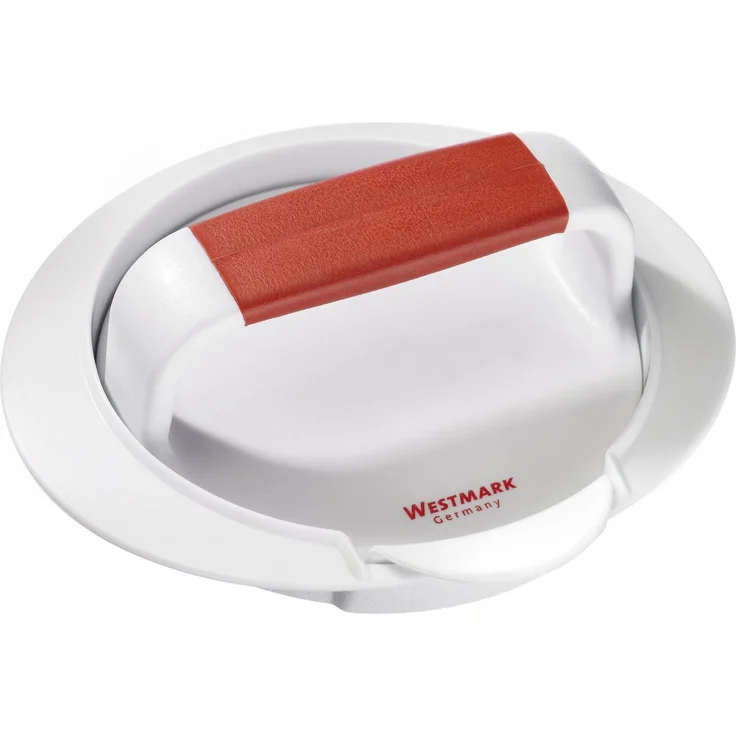 Westmark Hamburgermaker mit Patty-Hebevorrichtung, Hamburger-Presse, Innendurchmesser 11,5 cm, Kunststoff, Weiß-Rot, 62332260