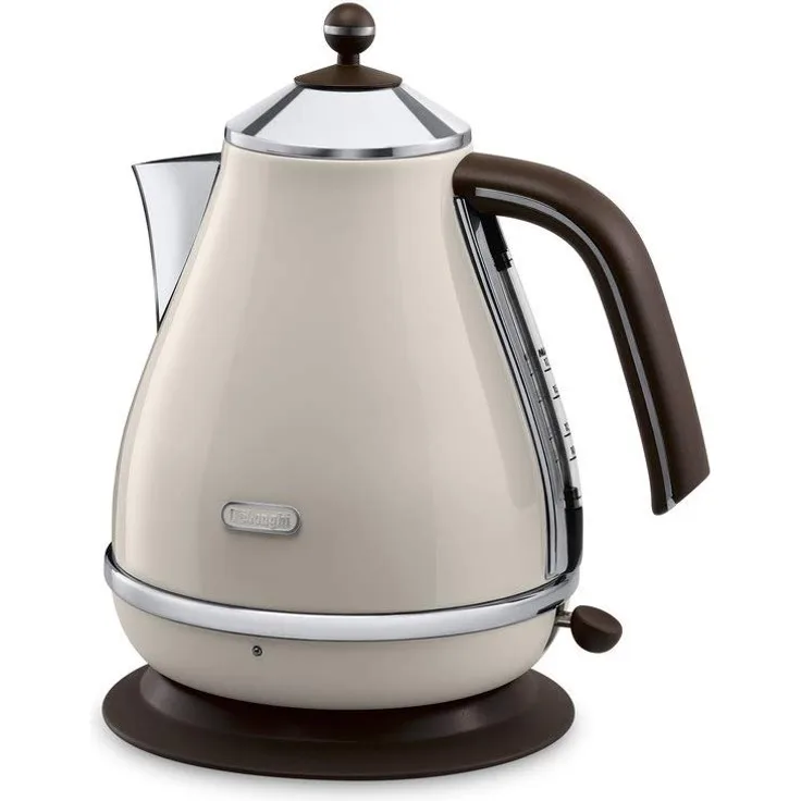De'Longhi Wasserkocher Icona Vintage KBOV2001.BG - 1,7 l mit Wasserstandsanzeige und 360° Basis, Edelstahl in elegantem Retro Look mit Chrom-Details, beige