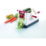 Westmark Gemüse-Spiralschneider mit 1 Schneideinsatz für 4 Spiralvarianten, Schneidstärke verstellbar, Rostfreier Edelstahl-Kunststoff, Spiro Plus, Weiß-Dunkelgrau-Rot, 97132260