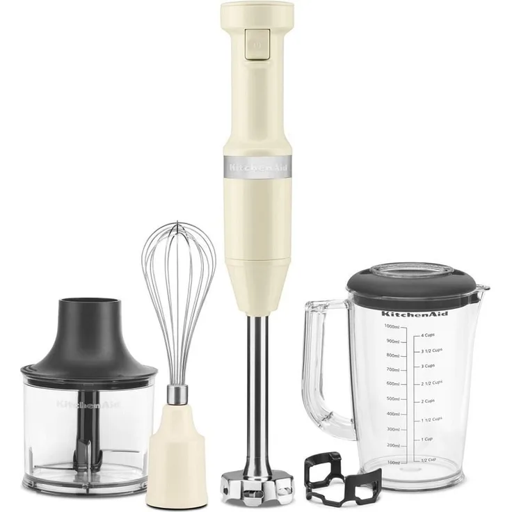 Kitchen-Aid 5KHBV83EAC Stabmixer 2021, 2021, 180W, 1L Mixerkrug, inkl. Zerkleinerer, Schneebesenaufsatz, creme