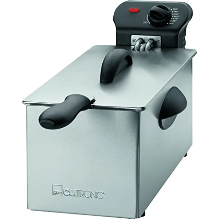 Clatronic FR 3586 Edelstahl-Fritteuse mit Kaltzonentechnik, 3 L, 2000 W, Edelstahl-Heizspirale herausnehmbar