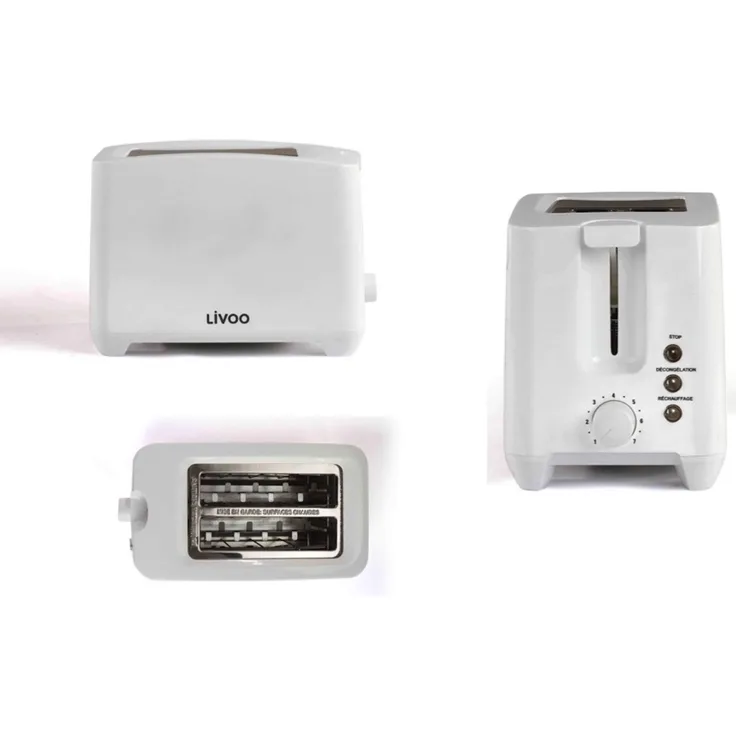 LIVOO DOD162W 2-Schlitz-Toaster, 750W, 7 Bräunungsstufen, weiß