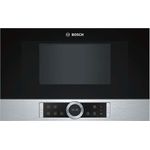 Bosch BFL634GS1 Serie 8 Mikrowelle, Einbaugerät, 900 Watt, 21 Liter Garraum, Türanschlag Links, 7 voreingestellte Automatikprogramme, automatische Leistungsstufe nach Gewicht, Edelstahl