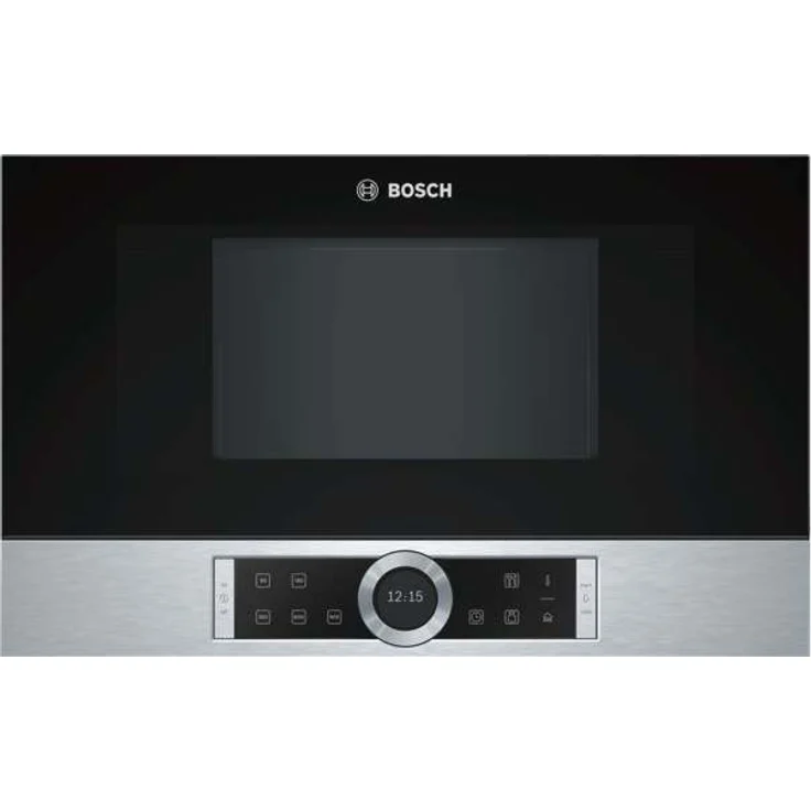 Bosch BFL634GS1 Serie 8 Mikrowelle, Einbaugerät, 900 Watt, 21 Liter Garraum, Türanschlag Links, 7 voreingestellte Automatikprogramme, automatische Leistungsstufe nach Gewicht, Edelstahl – Bild 1