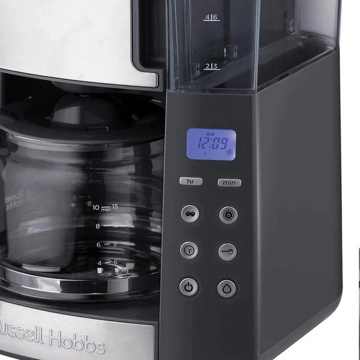 Russell Hobbs Kaffeemaschine mit integriertem Mahlwerk, Glaskanne 10 Tassen, digitaler programmierbarer Timer, 3-stufige Mahlgradeinstellung, 1000W, Filterkaffeemaschine für Kaffeebohnen Grind&Brew 25610-56 – Bild 4