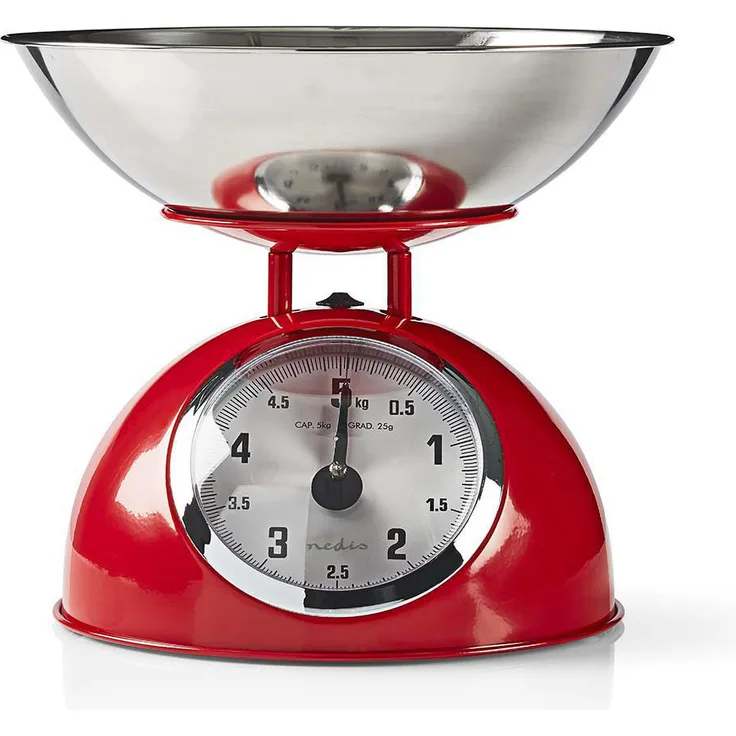 NEDIS - Báscula de Cocina - Analógico - Max. 5 kg - Diseño Retro - Metal - Rojo