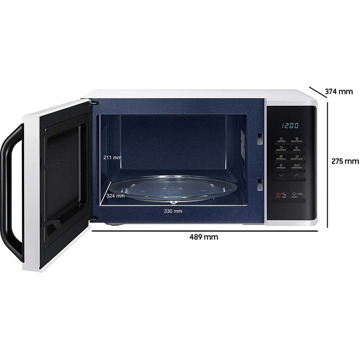 Samsung MS23K3513AW-EG Mikrowelle, Standgerät, 800 Watt, 23 Liter Garraum, 48,9 cm Breite, Quick Defrost, 29 Automatikprogramme, weiß – Bild 8
