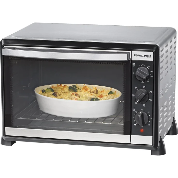 Rommelsbacher BG 1805-E, Minibackofen, Backen & Grillen, 42 Liter Volumen, 7 Heizarten, Umluft, Drehspieß, Temperaturbereich 80 - 230 °C, Doppelverglasung, Innenbeleuchtung, Zeitschaltuhr, 1800 Watt, Edelstahl – Bild 3