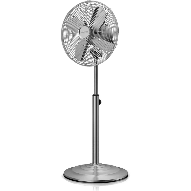 Brandson Standventilator mit Oszillation 80° im Chrom-Design - höhenverstellbarer Standfuß - 3 Geschwindigkeiten - 30° neigbar - Ventilator Standlüfter - GS-zertifiziert -Modell 2020 Silverline