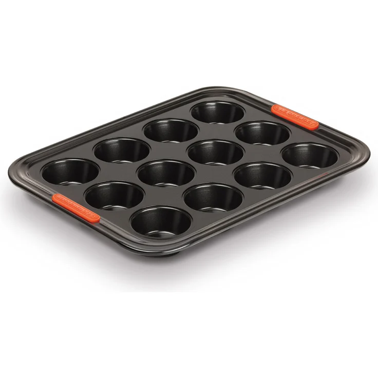 Le Creuset Antihaft Muffinform, Für 12 Stück (Ø 7 cm), PFOA-frei, Sauerteigbeständig, Aus Karbonstahl gefertigt, Anthrazit-Orange – Bild 1