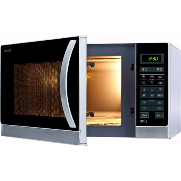 Sharp R742INW 2-in-1 Mikrowelle mit Grill, Standgerät, 25 Liter Garraum, 900 Watt, LED-Display, 8 Automatikprogramme, Gewichtgesteuertes Auftauen, Kindersicherung, Energiesparmodus, silber – Bild 2