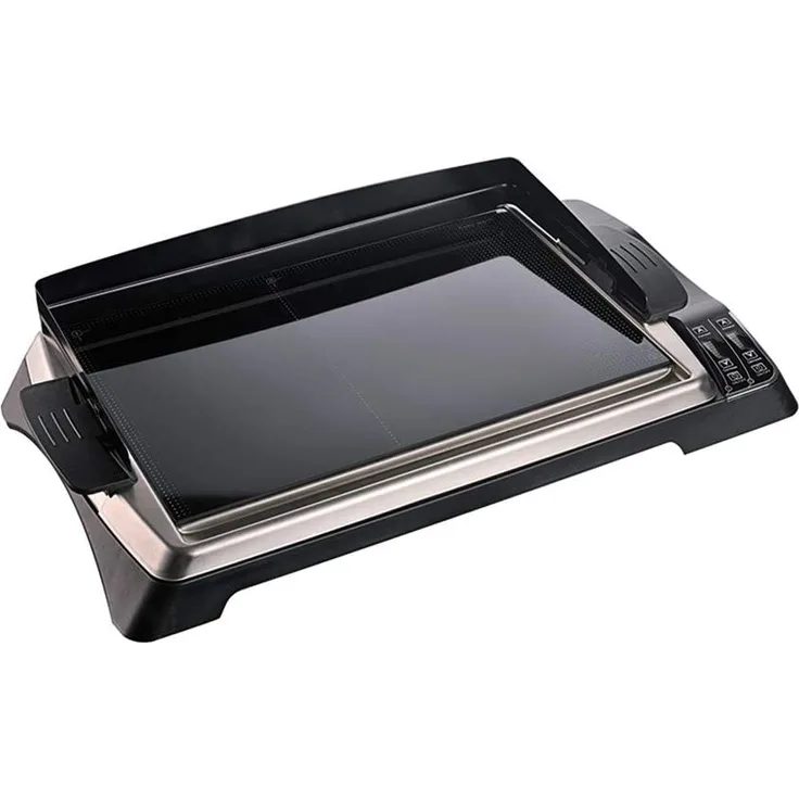 Gastroback 42535 Teppanyaki, Tischgrill, Ceran, Keramik-Grill, 1.280 Watt 2 x 640 W, Warmhaltefunktion, Grillfläche 165 x 250 mm, 60° C bis 300° C maximal, Glas, schwarz