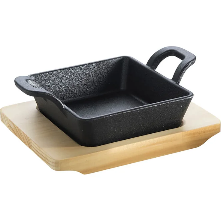 Feuerpfännchen 14x14 cm mit 2 Henkel - Gusspfanne aus hochwertigem Gusseisen - Servierpfanne