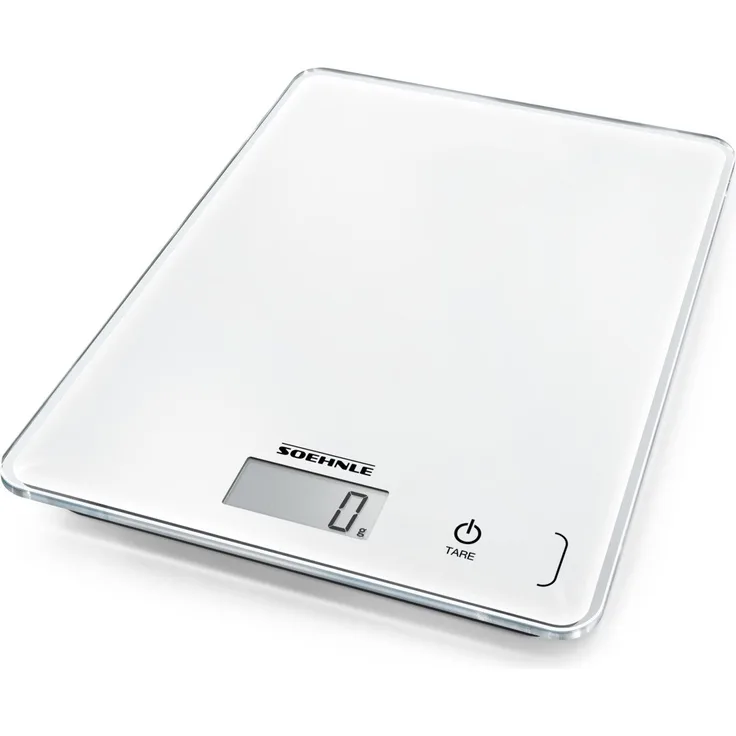 Soehnle Page Compact 300 digitale Küchenwaage bis zu 5 kg Tragkraft, Weiß, Küchenwaage mit leicht ablesbarer LCD-Anzeige, Digitalwaage mit Zuwiegefunktion