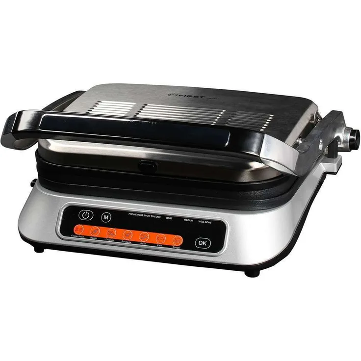 TZS FIRST AUSTRIA Kontakt-Grill FA-5344-3 2100 Watt, digitaler Kontaktgrill mit automatischer Dickenerkennung, schwarz, silber