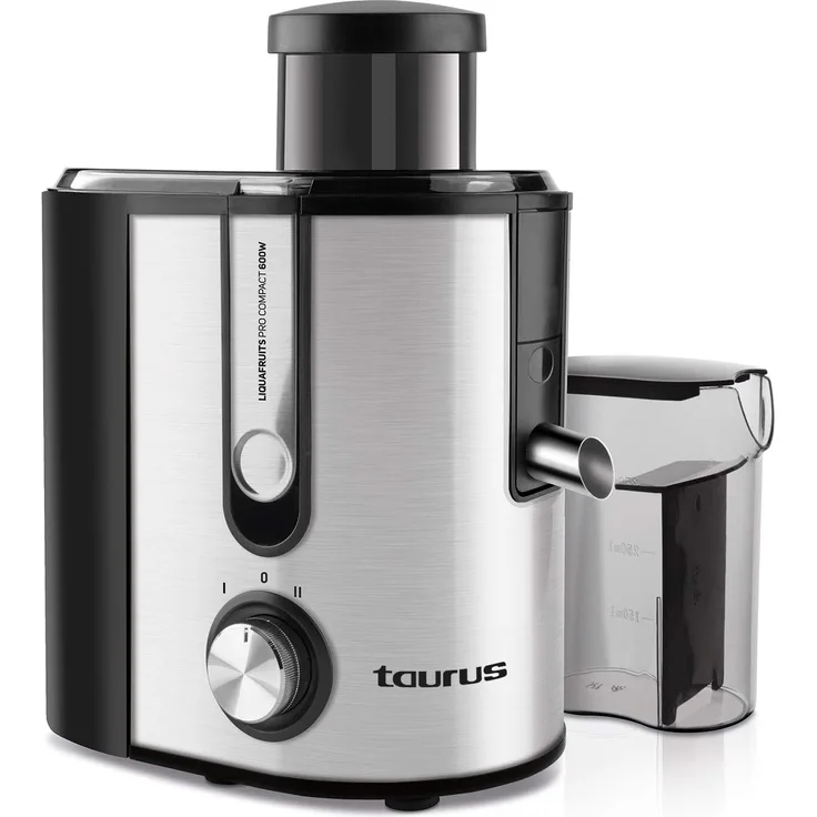 Taurus 924731000 Entsafter Pro Compact, 600 W, Eingang 65 mm, abnehmbarer Edelstahlfilter, 2 Geschwindigkeitsstufen, Krug 350 ml, herausnehmbarer Fruchtbehälter 1,2 l