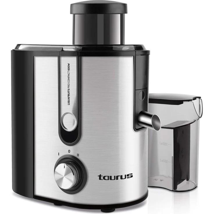 Taurus 924731000 Entsafter Pro Compact, 600 W, Eingang 65 mm, abnehmbarer Edelstahlfilter, 2 Geschwindigkeitsstufen, Krug 350 ml, herausnehmbarer Fruchtbehälter 1,2 l