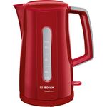 Bosch TWK3A014 CompactClass kabellloser Wasserkocher, schnelles Aufheizen, Wasserstandsanzeige beidseitig, Überhitzungsschutz, 1,7 L, 2400 W, rot