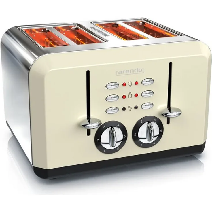 Arendo Toaster im Edelstahlgehäuse für 4 Scheiben BREAKFAST X2 1630w, beige