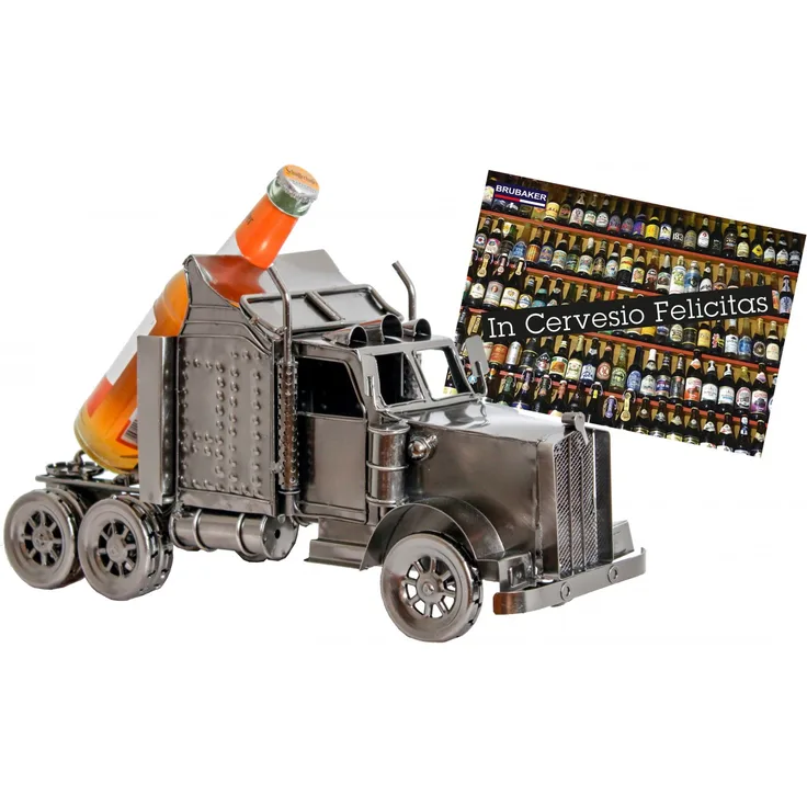 BRUBAKER Bier Flaschenhalter Truck Metall Skulptur Geschenk mit Geschenkkarte