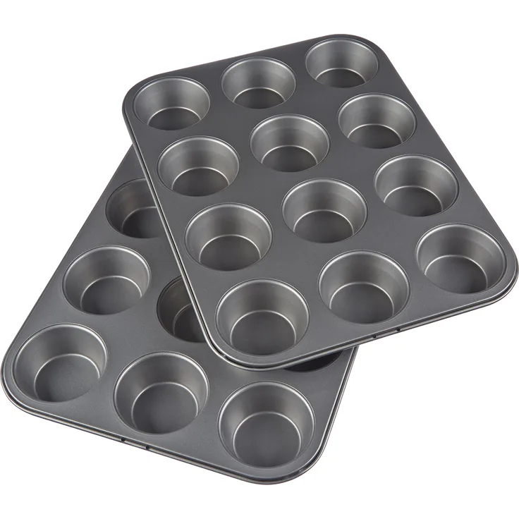 AmazonBasics Backblech für Muffins, antihaftbeschichtet, Karbonstahl, 2er-Pack