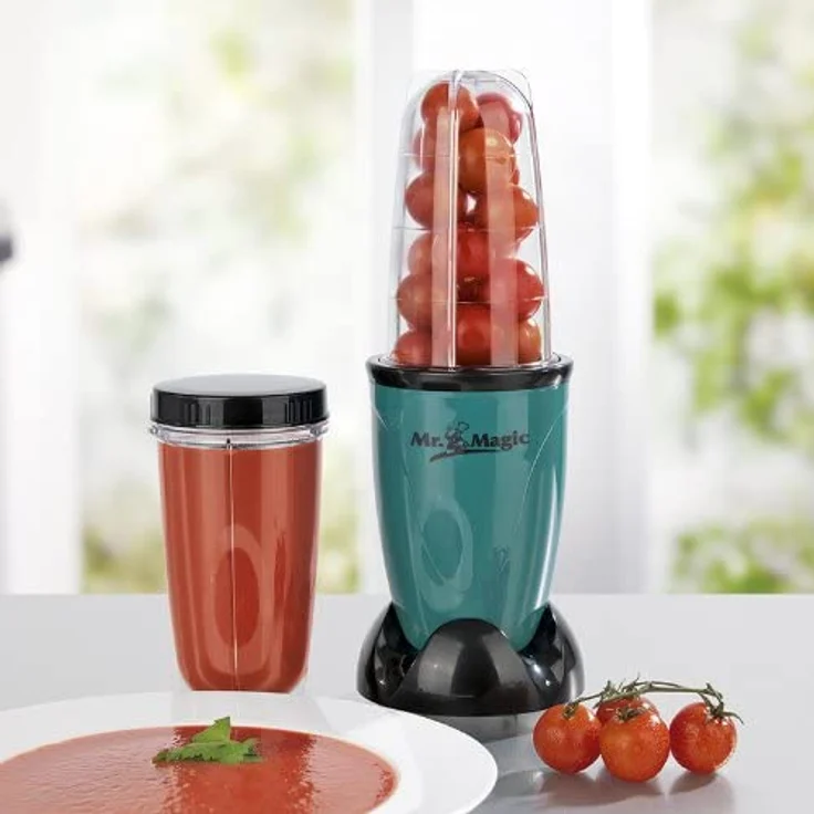 GOURMETmaxx Mr. Magic Smoothie Maker 18-teilig Standmixer, 400W, 8 Funktionen, inkl. To-Go Funktion mit Smoothie Flasche und umfangreichem Zubehör, smaragdgrün, schwarz – Bild 3