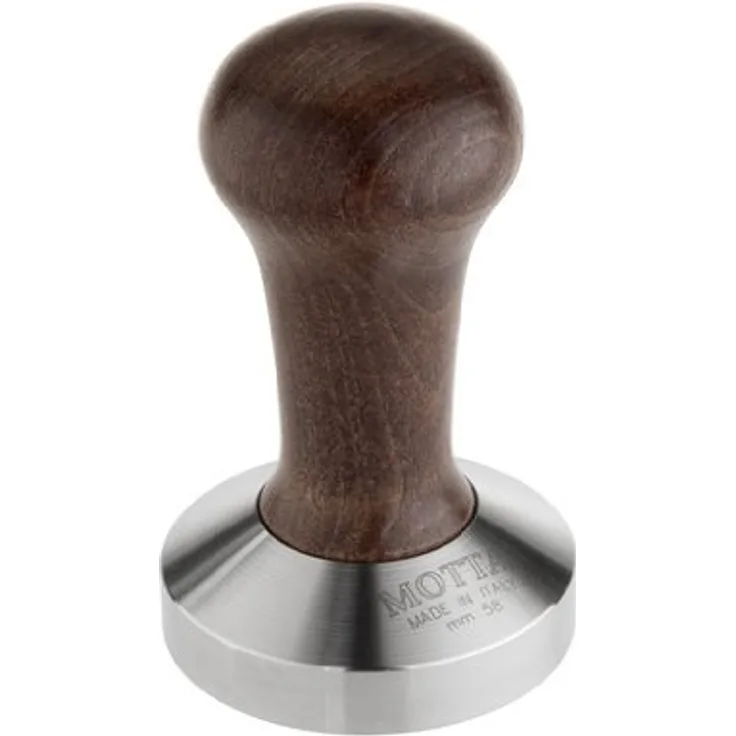 Motta 8100-M Tamper aus Edelstahl, planar mit braunem Echtholzgriff, 58 mm