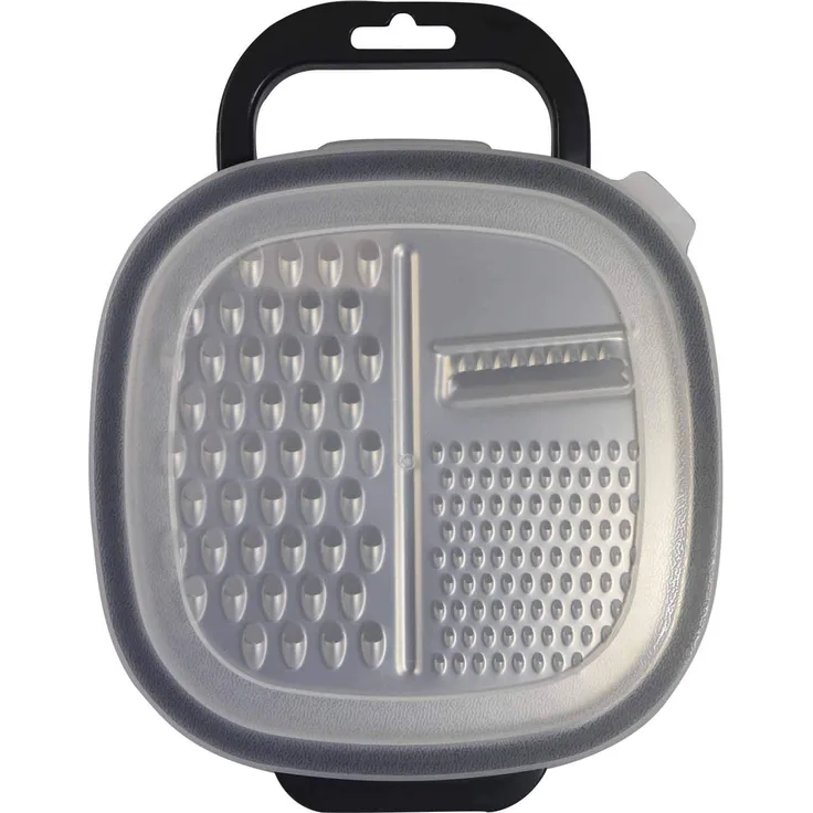 Fackelmann 40906 Vierkantreibe mit Behälter, 25 x 19 x 6 cm, Sybaris, weiß halbtransparent und grau), Menge: 1 Stück, Edelstahl