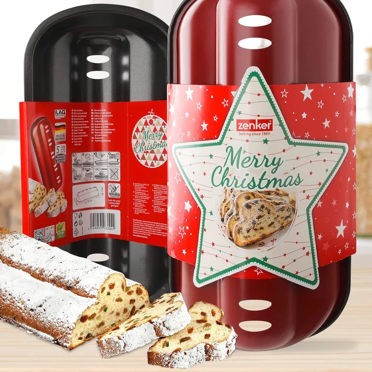 Zenker Sparkling Christmas Stollenbackform, Stollen Backform, Christstollen, Stollenform, Antihaftbeschichtung, Rot / Schwarz, 31 cm, 6004 – Bild 3