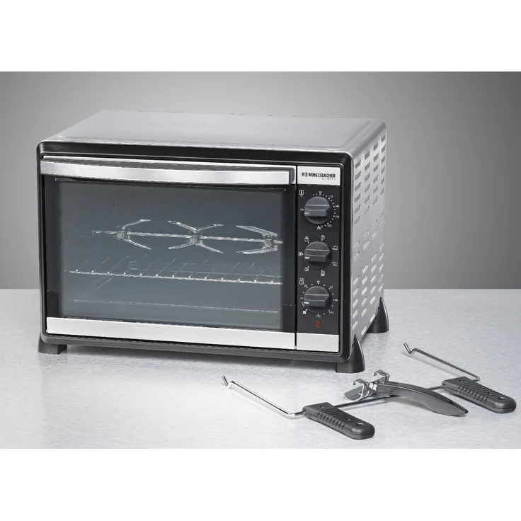 Rommelsbacher BG 1805-E, Minibackofen, Backen & Grillen, 42 Liter Volumen, 7 Heizarten, Umluft, Drehspieß, Temperaturbereich 80 - 230 °C, Doppelverglasung, Innenbeleuchtung, Zeitschaltuhr, 1800 Watt, Edelstahl – Bild 4