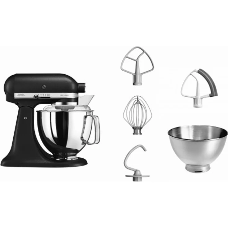 KitchenAid Artisan 5KSM175PSEBK Küchenmaschine mit Direktantrieb 300W, 4,8 L Edelstahlschüssel, inkl. 3 L polierte Schüssel, Spritzschutz, 10 Geschwindigkeiten, Gusseisen schwarz, Serie: 5KSM175PS – Bild 3