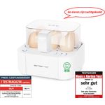Emerio EB-115560.9, NEUHEIT, kocht alle drei Garstufen [weich|mittel|hart] in nur einem Kochvorgang mit perfektem Ergebnis, Sprachausgabe, einzigartig in Technik und Design, weiß, BPA frei, 400 Watt