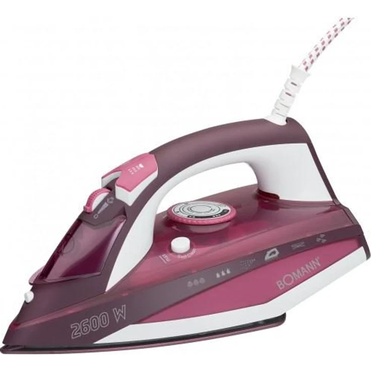 Bomann DB 6005 CB Dampfbügeleisen mit 7 Funktionen, Keramiksohle, stufenlose Temperaturregulierung, zuschaltbare Selbstreinigungsfunktion, weiß-rot – Bild 1