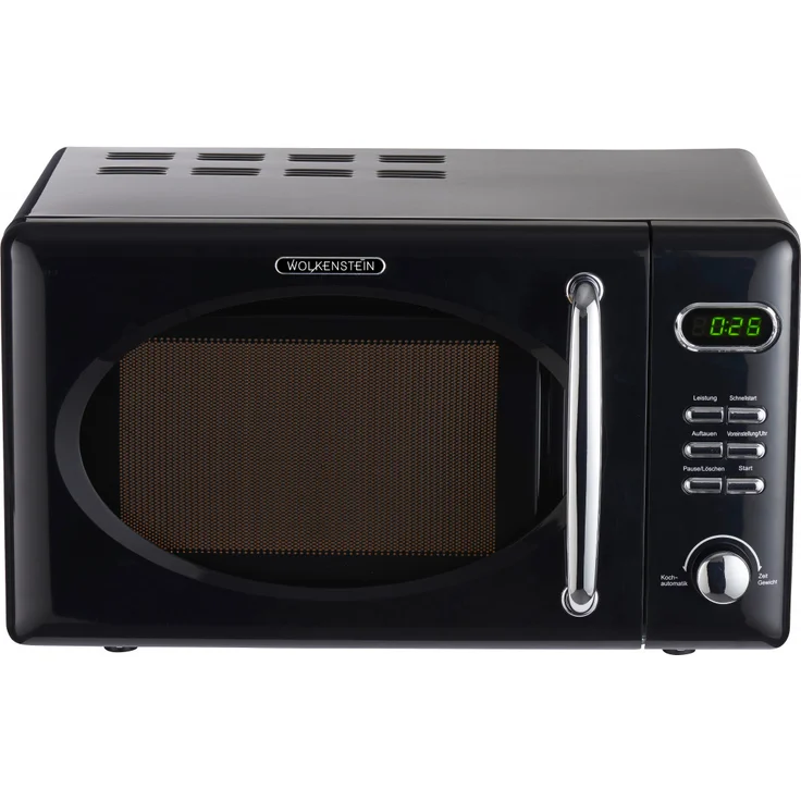 PKM WOLKENSTEIN Mikrowelle WMW720, Retro, Standgerät, 700 Watt, schwarz, 20 Liter Garraum, 8 Automatik-Programme, Drehteller, 60 Min Timer, Kindersicherung – Bild 1
