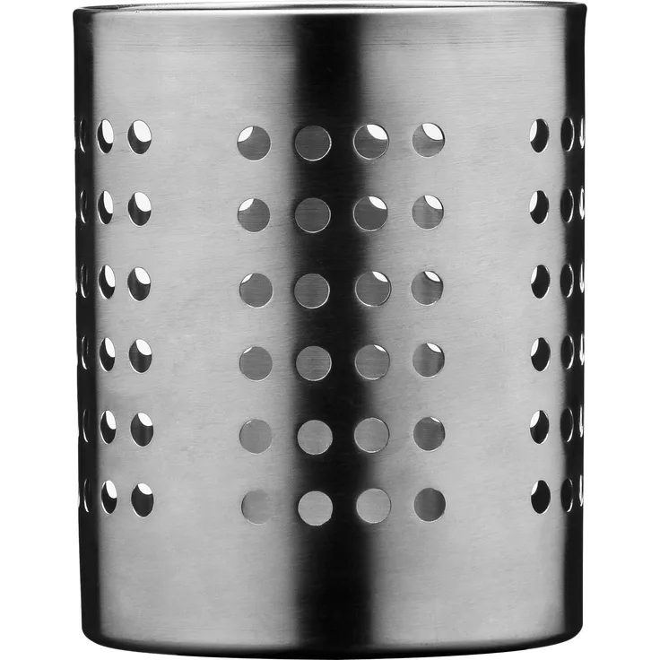 Premier Housewares Cutlery Caddy Runder Besteckhalter aus gebürstetem Edelstahl mit kleinen Löchern, 10 cm Durchmesser, Silber, 10 x 10 x 13 cm