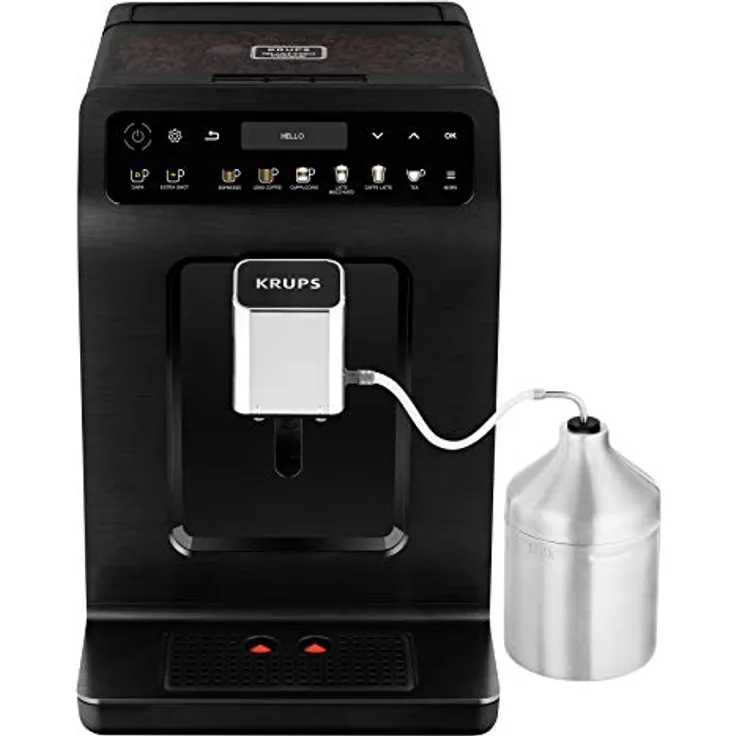 Krups EA8948 Evidence Plus Kaffevollautomat, Neues XL OLED-Farbdisplay, Barista Quattro Force Technologie, 16 Kaffee-Variationen, 3 Tee-Variationen, One-Touch-Cappuccino Funktion schwarz-metallic, mit Milchsystem und integriertem Mahlwerk