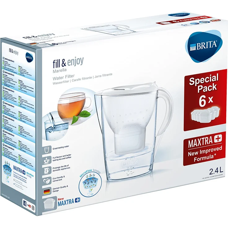 BRITA Wasserfilter Marella weiß inkl. 6 Maxtra Plus Filterkartuschen – BRITA Filter Halbjahrespaket zur Reduzierung von Kalk, Chlor & geschmacksstörenden Stoffen im Wasser  – Bild 2