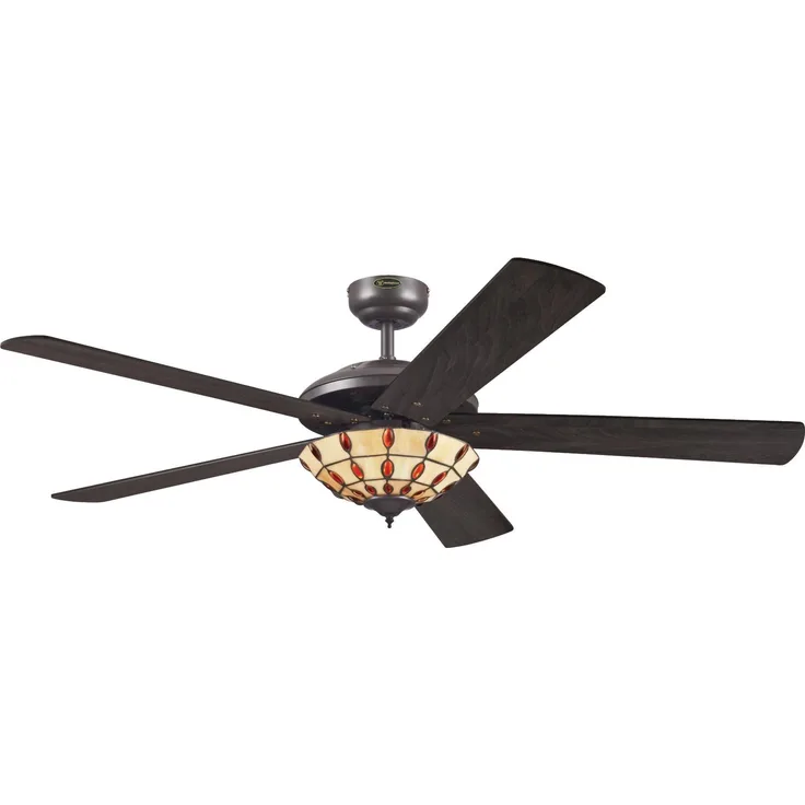Westinghouse Lighting Westinghouse Comet Tiffany 7248540 Deckenventilator mit Beleuchtung, A++ to E, Metall, 60 W, E14, espresso, 132 x 132 x 38 cm