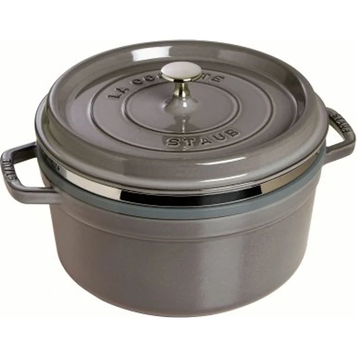 STAUB Gusseisen Bräter-Cocotte, mit Dämpfeinsatz, rund 26 cm, 5,2 L, graphit - grau – Bild 1