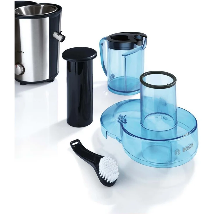 Bosch MES3500 Entsafter VitaJuice 3 700 W, XL-Einfüllschacht, Edelstahl-Microfilter-Sieb, Saftauslauf und Gehäuse aus Edelstahl, Ausgießer mit DripStop, blau - silber – Bild 2