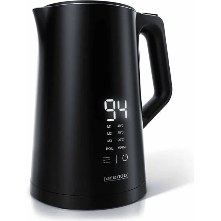 Arendo Wasserkocher AESTHET 1500W, 1,5L, Warmhaltefunktion , Trockengehschutz, schwarz