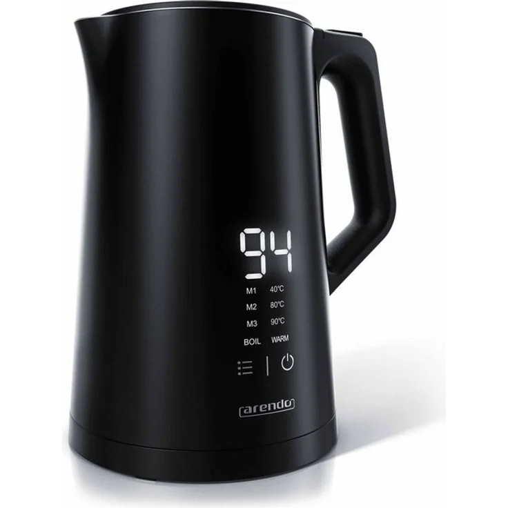 Arendo Wasserkocher AESTHET 1500W, 1,5L, Warmhaltefunktion , Trockengehschutz, schwarz