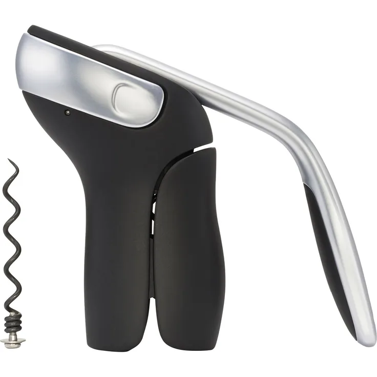 OXO SteeL Vertikal Hebel Korkenzieher mit abnehmbarem Folienschneider, silber
