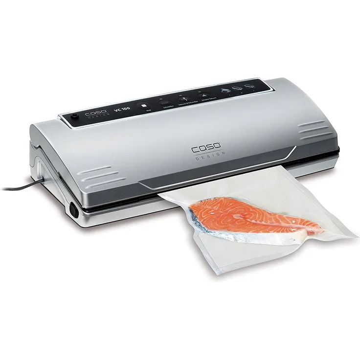 Caso VC100 Vakuumierer - Vakuumiergerät, Lebensmittel bleiben bis zu 8x länger frisch - natürliche Aufbewahrung ohne Konservierungsstoffe, 120W, doppelte 30cm lange Schweißnaht, Temperaturüberwachung, Kunststoff, silber