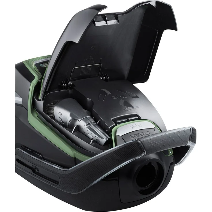 AEG VX9-2-ÖKO Staubsauger mit Beutel (70% Recyclingmaterial, inkl. Zusatzdüsen, 12 m, 850 Watt, nur 65 dB(A), 5 l Staubbeutelvolumen, waschbarer Filter, neue technische Version, schwarz-grün)  – Bild 4