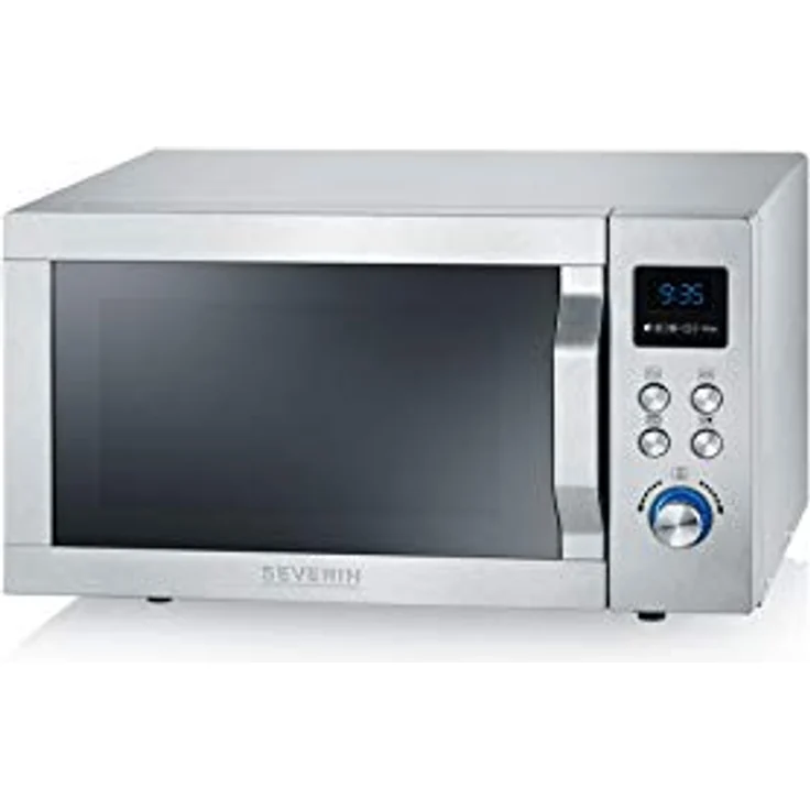 Severin MW 7751 2-in-1 Mikrowelle mit Grill, Standgerät, 800 Watt, Inklusive Grillrost und Drehteller, Durchmesser 24,5cm, Be-Silent-Funktion edelstahl-schwarz – Bild 1