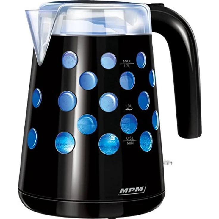 MPM MCZ-86C Elektrischer Wasserkocher, 2200 W, 1,7 Liter, Schwarz