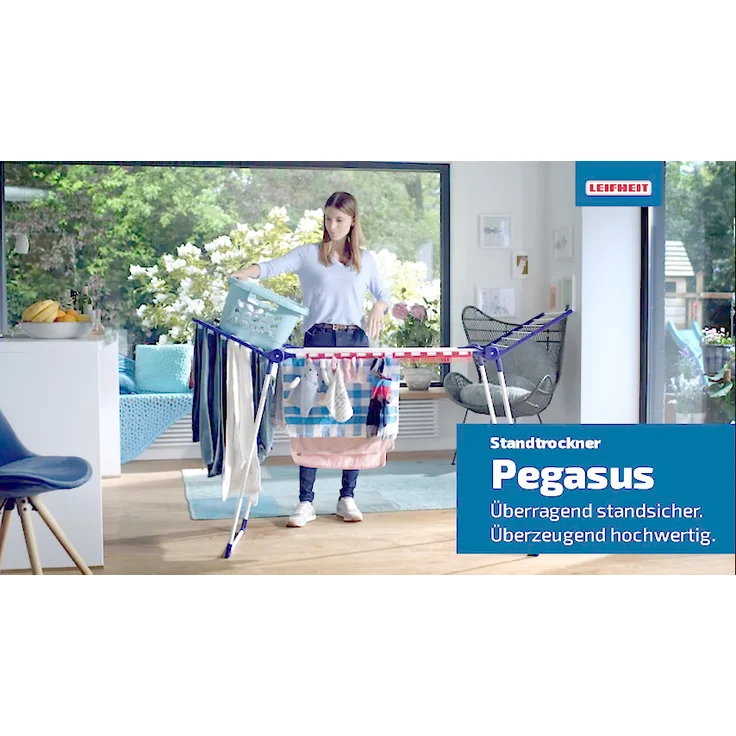 Leifheit Pegasus 180 Solid Wäscheständer mit Flügeln, 18 m Trockenlänge, für 2 WL, inkl. 2 Kleinteilehalter, für drinnen & draußen 81514, energiesparend – Bild 7
