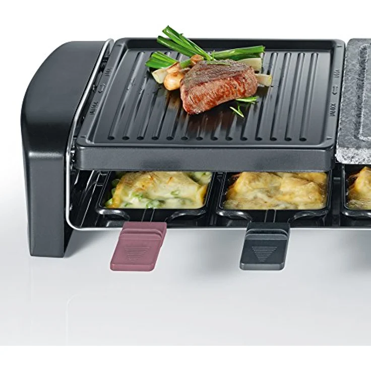 SEVERIN Raclette-Grill mit Naturgrillstein und Gussplatte, ca. 1.400 W, Inkl. 8 Pfännchen, RG 9645 – Bild 3
